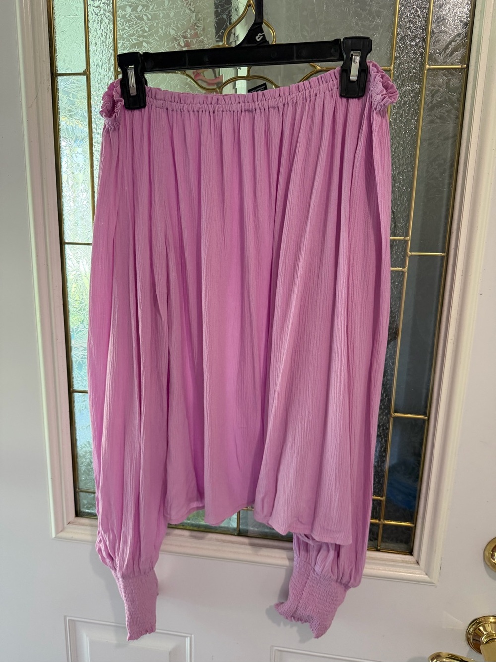 Lavender Smocked Wrist Boho Off the Shoulder Shirt